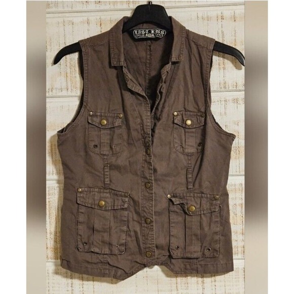 Last Kiss Khaki Y2K sz L Cargo Vest‎ - Picture 12 of 14